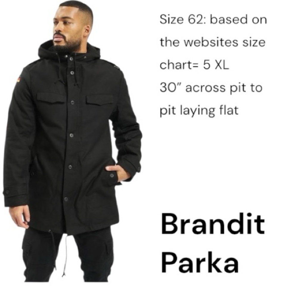 Brandit BW Men's Black Military Parka 5 XL (30” chest) Germany flag